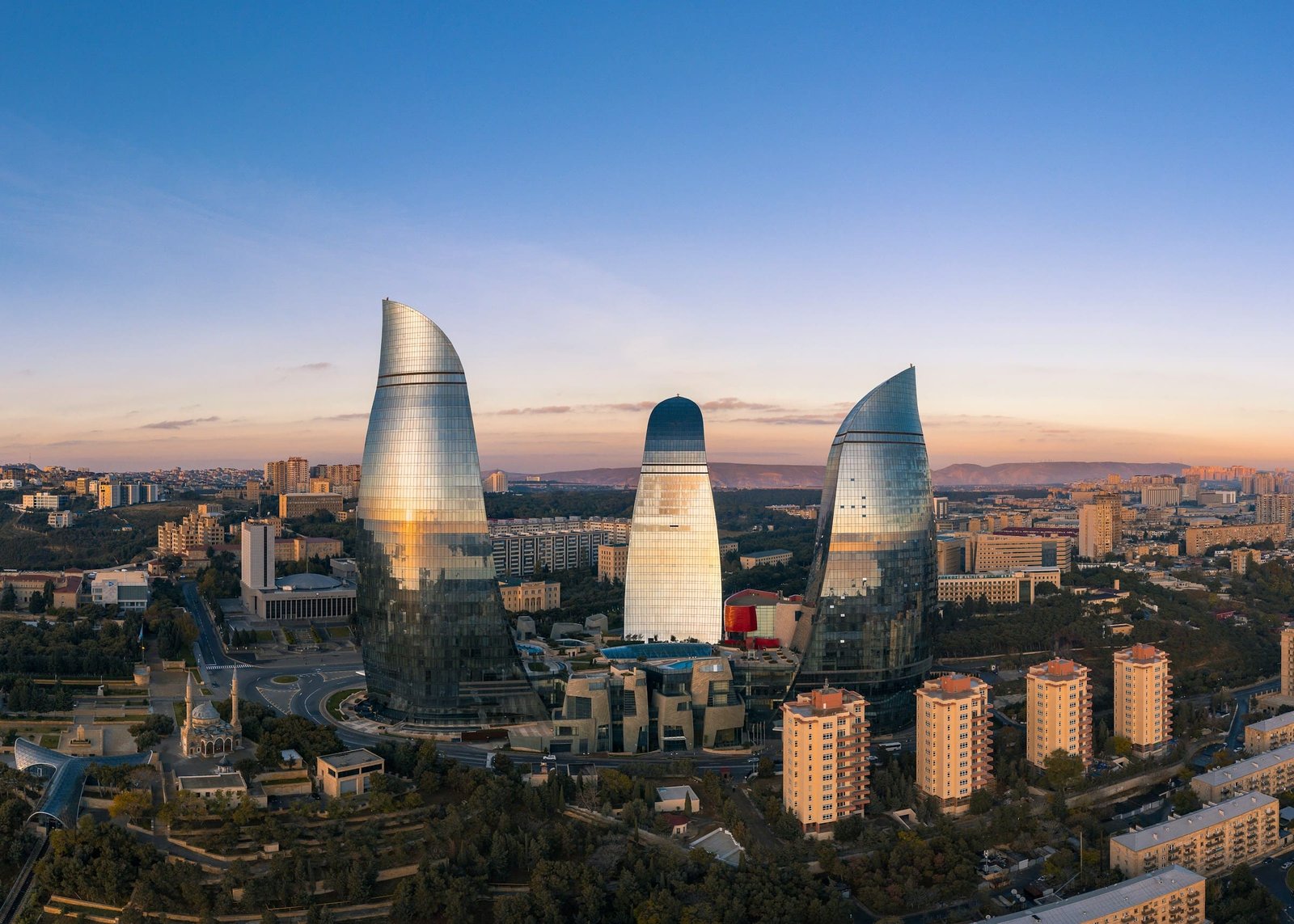 Baku Azerbaijan aerial skyline Port Baku Crescent